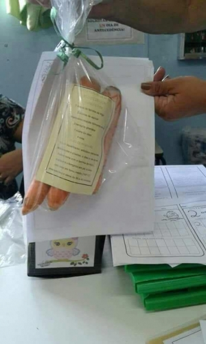 Verduras foram distribuídas em saquinhos com receita de bolo de cenoura. Foto: Facebook/reprodução