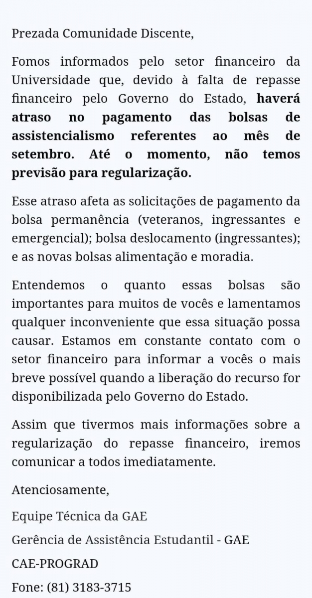 Governo do Estado de Pernambuco - SAD informa e-mail temporário para os  processos seletivos